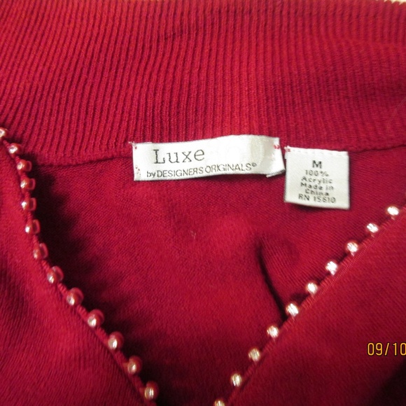 RED ACRYLIC SWEATER WITH RHINESTONES, MEDIUM - Picture 4 of 4